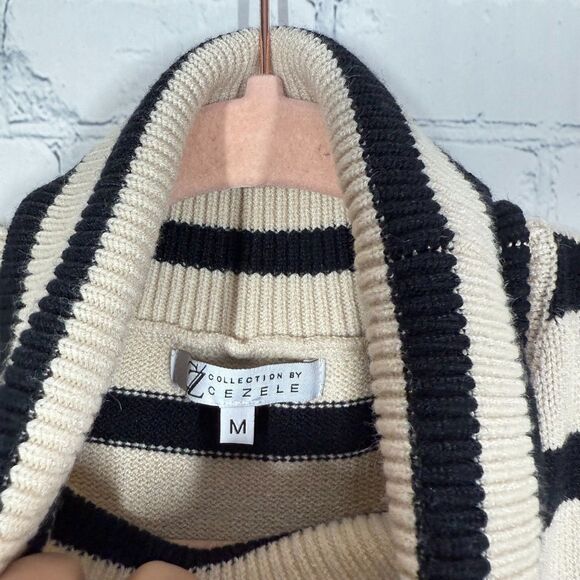 Preppy Oversized Turtleneck Sweater Women Medium Striped Flared Hem Bell Sleeve - Picture 3 of 9